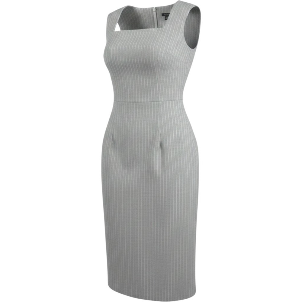 Ann Taylor Linen Sheath Dress Grey Pinstripe Lined Minimalist Quiet Luxury 2